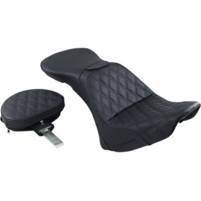 (OPEN BOX) SADDLEMEN 0802-1076 806-15-030LS Explorer Seat - With Backrest - Lattice Stitched - Black - FLSTN