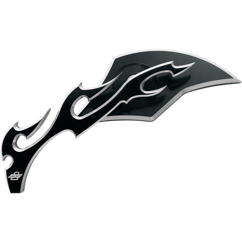 PRO-ONE PERF.MFG. 0640-0245 104220B Billet Aluminum Mirror Mirror - Flame - Side View - Milled - Oblong - Black/Chrome - Left