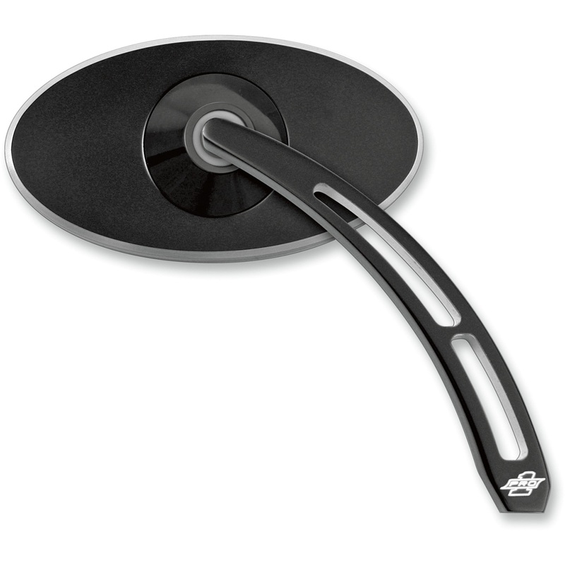 PRO-ONE PERF.MFG. 0640-0561 102600B Billet Aluminum Mirror Mirror - Pro Street - Side View - Smooth - Oval - Black - Right