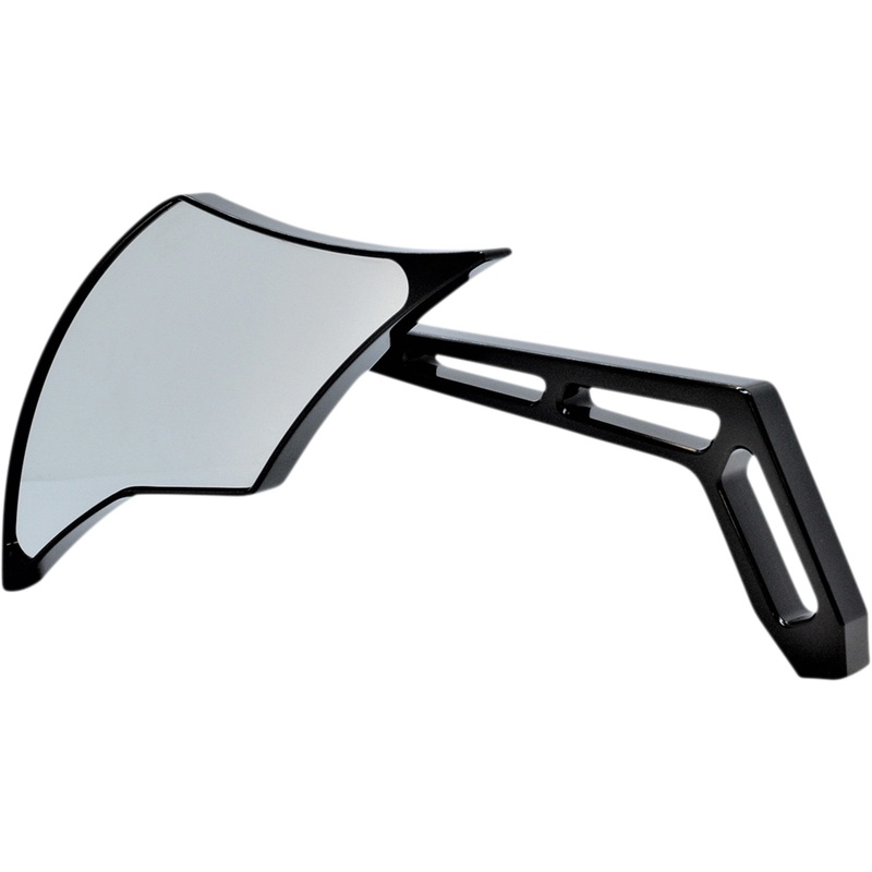 PRO-ONE PERF.MFG. 0640-1436 102300AB Billet Aluminum Mirror Mirror - Weekend Warrior - Side View - Cut-Out/Flame Head - Oblong - Black - Left