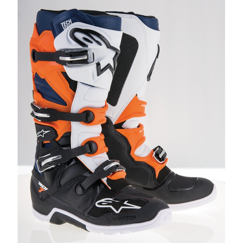 ALPINESTARS TECH 7 ENDURO BOOTS BLACK/ORANGE/WHITE/BLUE SZ 10 2012114-1427-10